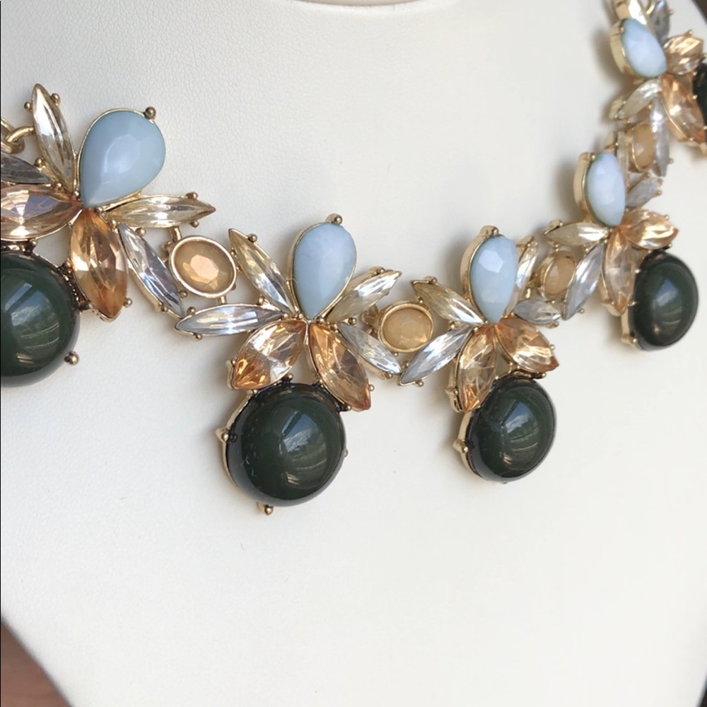 Statement Necklace, Lee by Lee‎ Angel | Baby Blue, Forest Green & Rhinestones - Picture 2 of 6